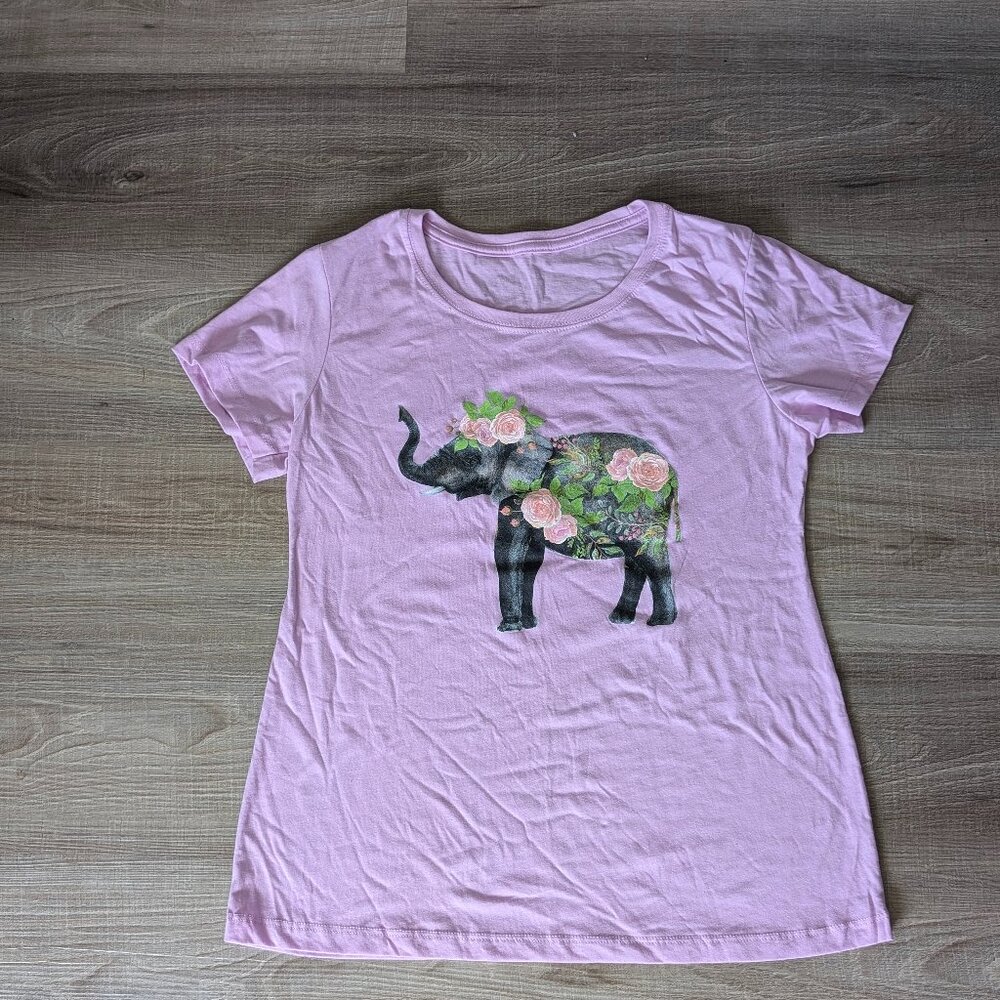 EUC Baby Pink Elephant Floral Graphic Tee